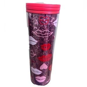 Starbucks 2021 Valentine's Day Glitter Pink Hearts Lips Tumbler 16oz Twist Top